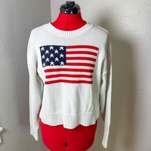 Old Navy American Flag Knit Sweater White Patriotic USA Small